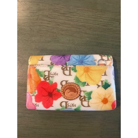 Dooney & Bourke Floral Canvas Card Holder Wallet With Red Interior - Picture 7 of 7